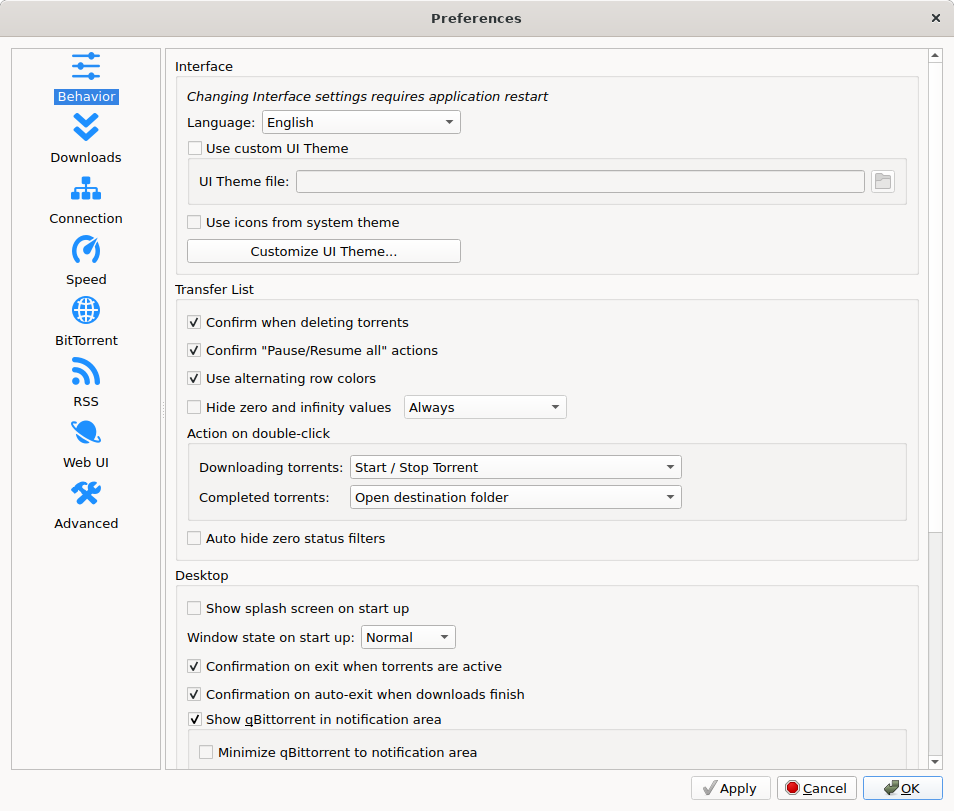 qBittorrent options dialog
